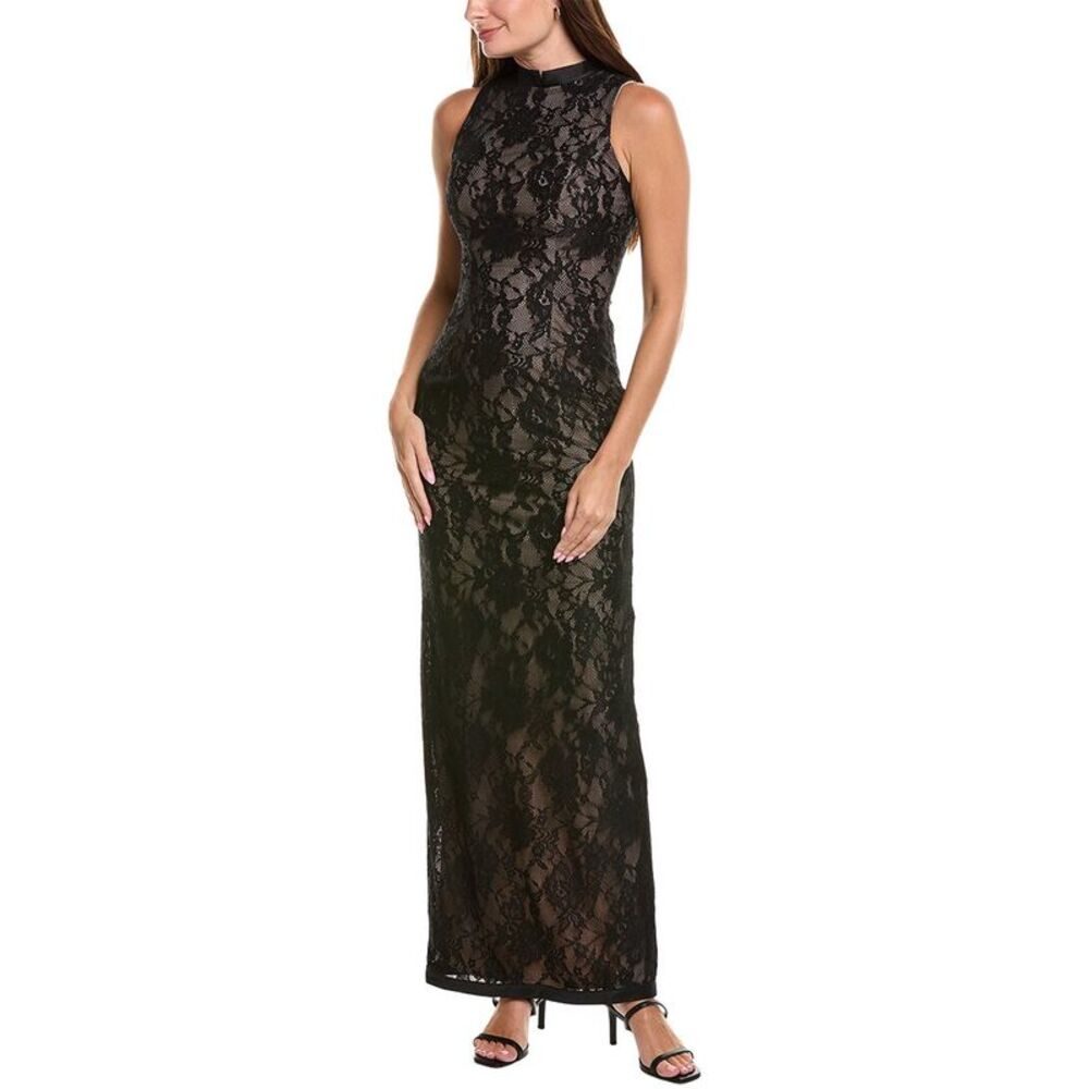 Rene Ruiz Womens  Halter Lace Column Gown, Black